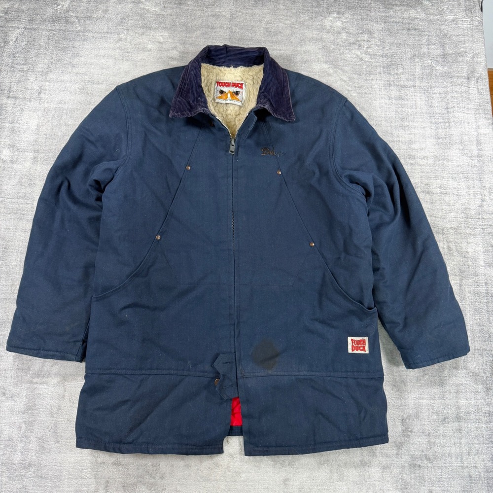 Tough Duck Jacket Mens XXL Navy Vintage 80s Sherpa Lined Corduroy Collar Canvas